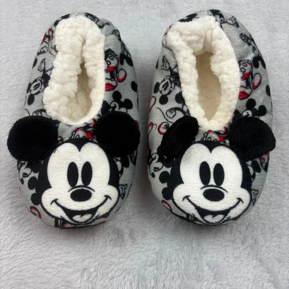 Mickey Mouse Slippers Fuzzy Plush Slip On House Shoes Kids Disney Fuzzy CozyREAD